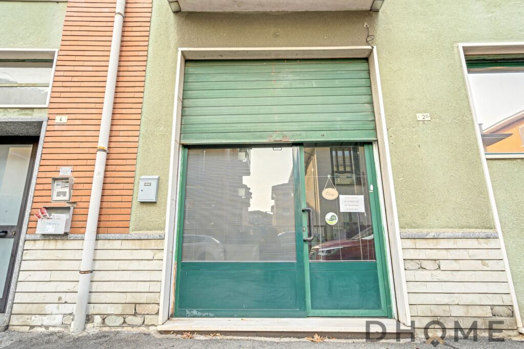 Porta d'ingresso in metallo verde con vetri e tapparelle automatizzate.