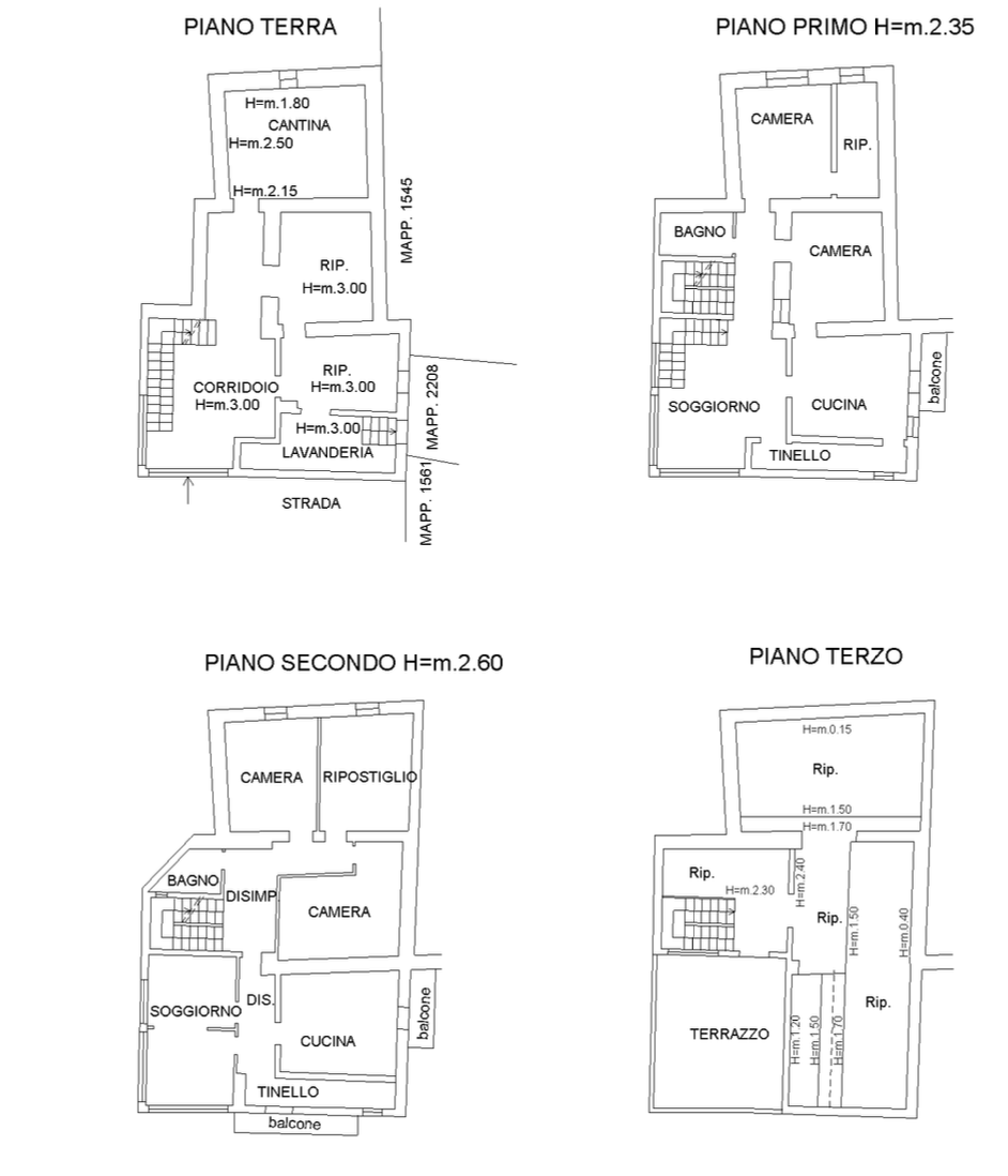 Piante della casa indipendente a Primaluna con distribuzione degli ambienti.