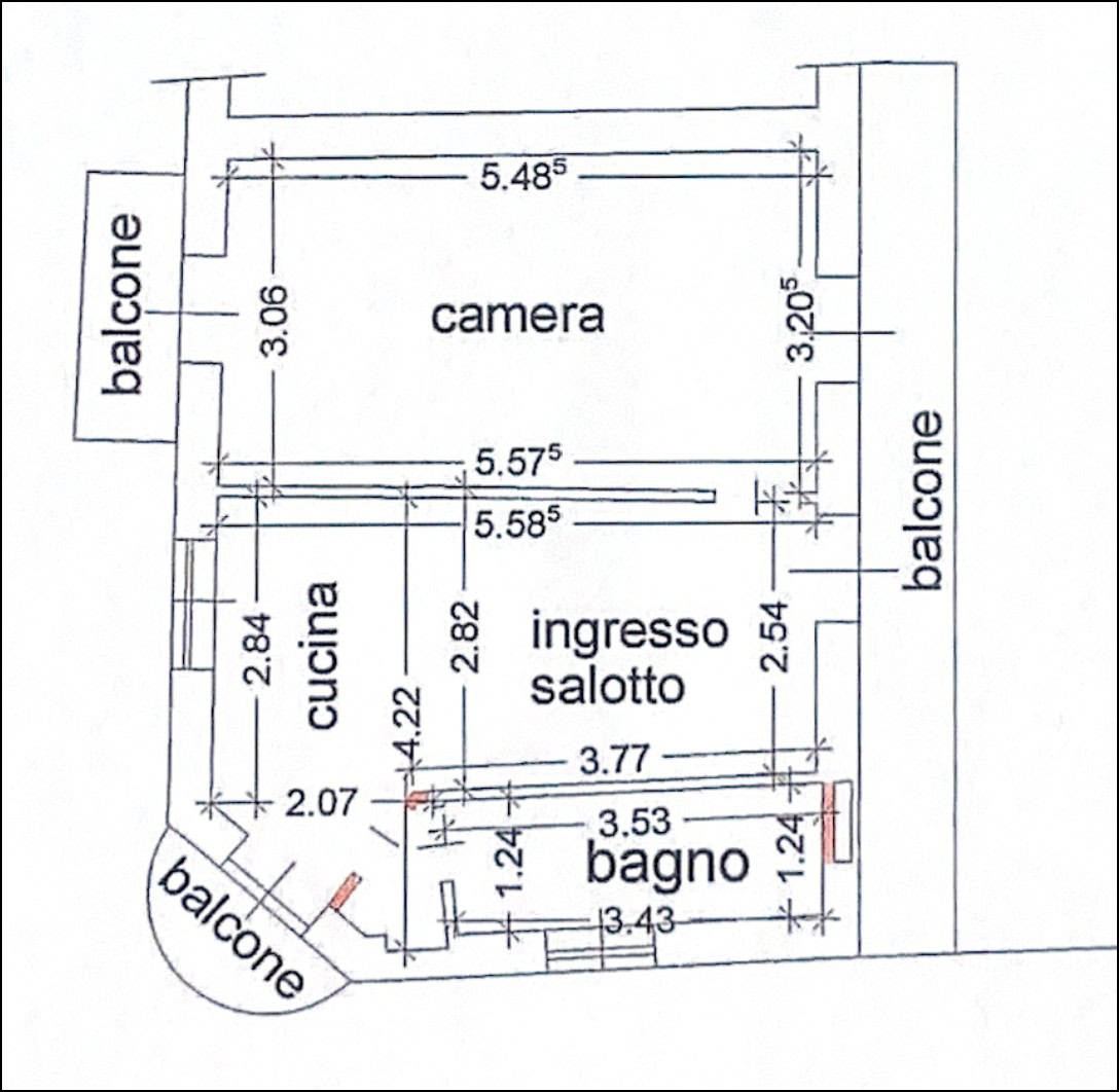 Foto planimetria bilocale con balconi e spazi ampi.